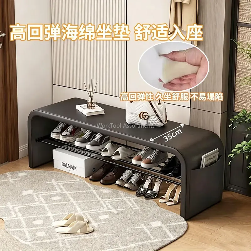 Home Entryway Shoe Storage Bench Long Upholstered Shoe Stool With Storage