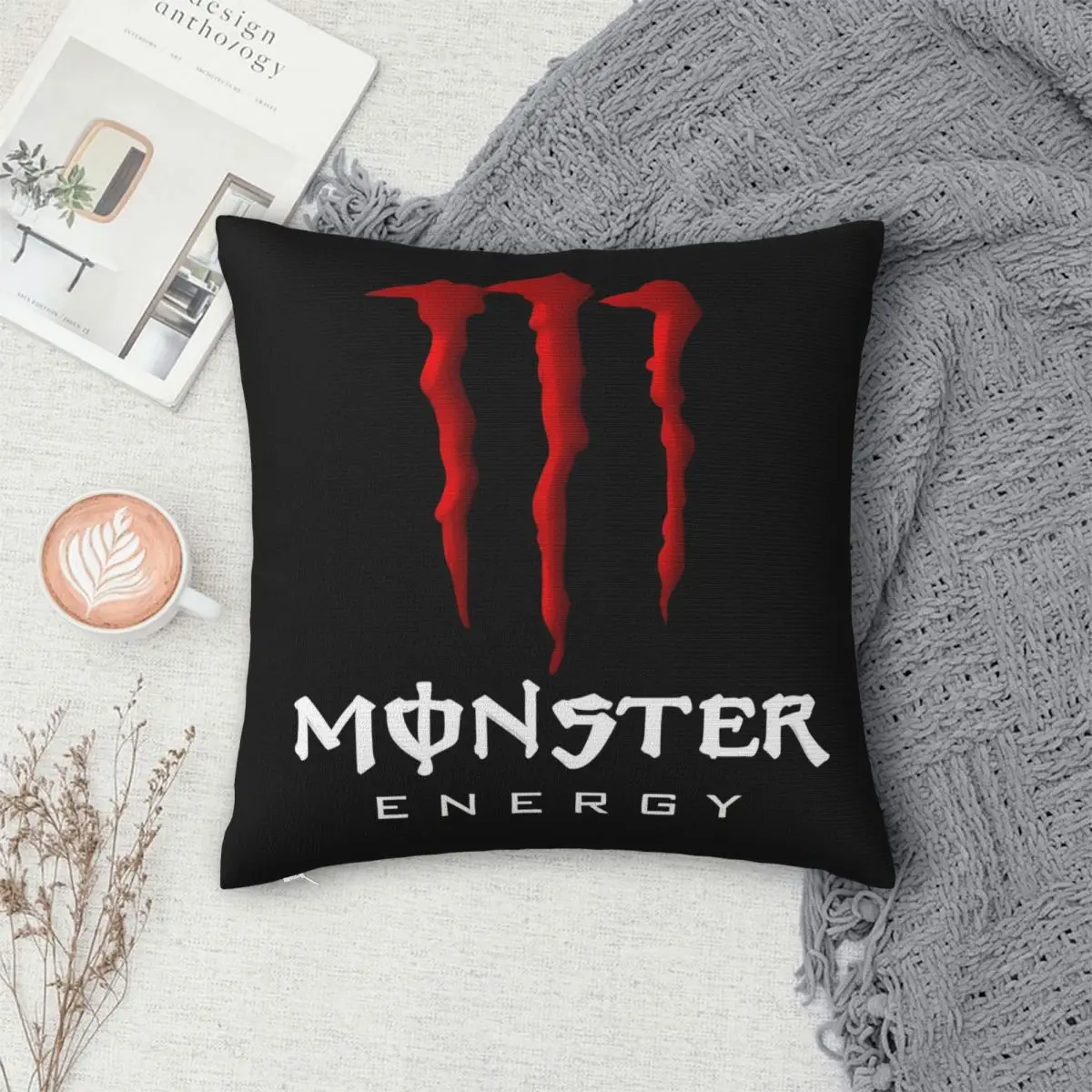 M-Monster Drink E-Energy Square Pillow Cases monster  Cushion Covers Novelty Zipper Decor Pillowcase for Seat 18\