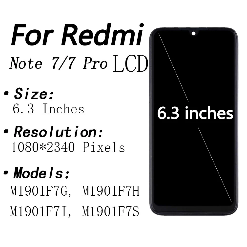 Layar sentuh LCD pengganti untuk Redmi Note 7, Note 7 6.3 inci layar sentuh pengganti untuk Xiaomi Redmi Note 7 Pro Display Display Display