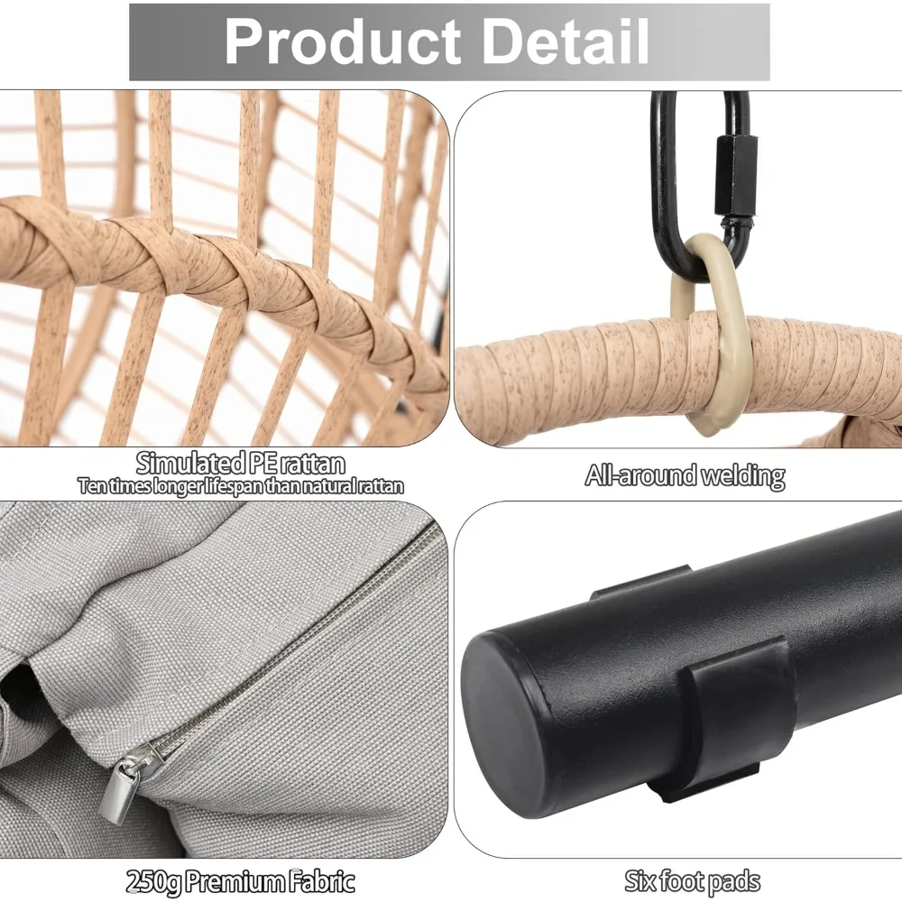 كرسي بيضة معلق مع حامل - كرسي أرجوحة البيض في الهواء الطلق داخلي فناء كرسي خوص أرجوحة كراسي البيض سعة 400 رطل لـ Ou