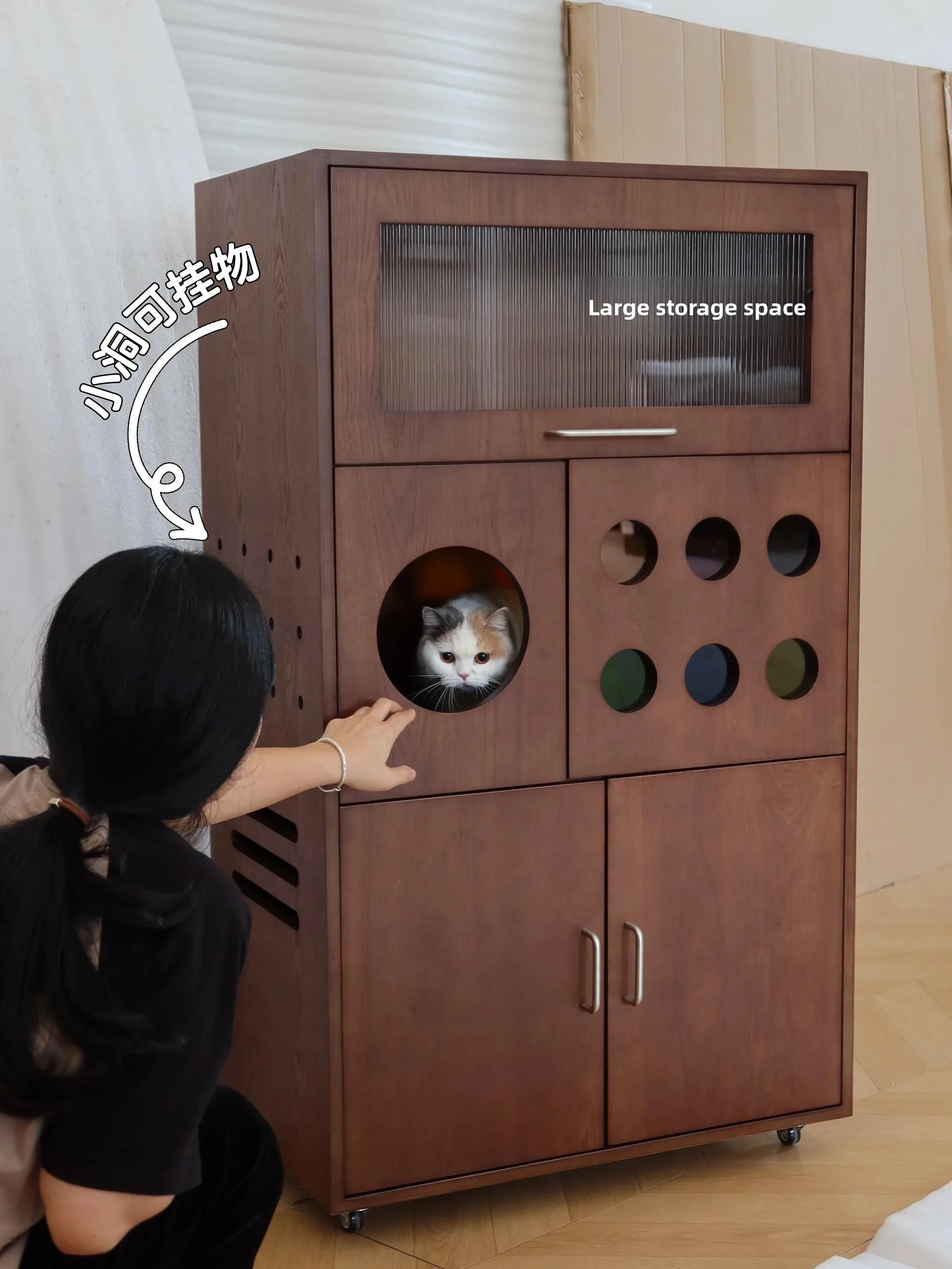 Hot selling Luxury Wooden Cat Furniture Hidden Litter Box Cabinet + Climbing Tower Stylish Space-Saving Cat Villa for Home Use