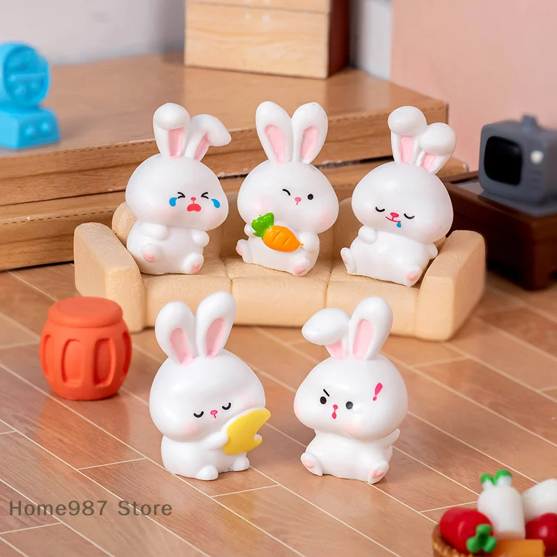 

1 Pc Cute Mini Rabbit Doll Figurines Miniature Cartoon Bunny Micro Landscape Decoration Crafts Car Interior Accessories