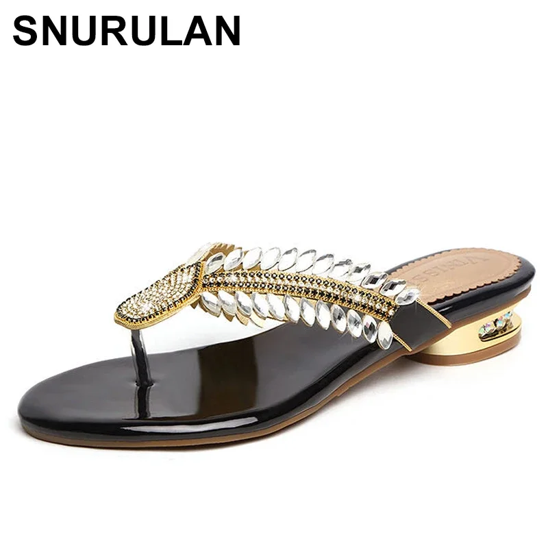 

SNURULAN New Fashion Summer Shoes Elegant Rhinestone Design Flat Shoes Fashion Casual Ladies Sandals Female Leisure Slides For