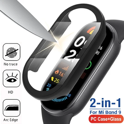 Protector de pantalla 2 en 1 para Xiaomi Mi Band 9 funda de PC + película de vidrio templado cubierta protectora de cobertura completa para Miband 9 Band9