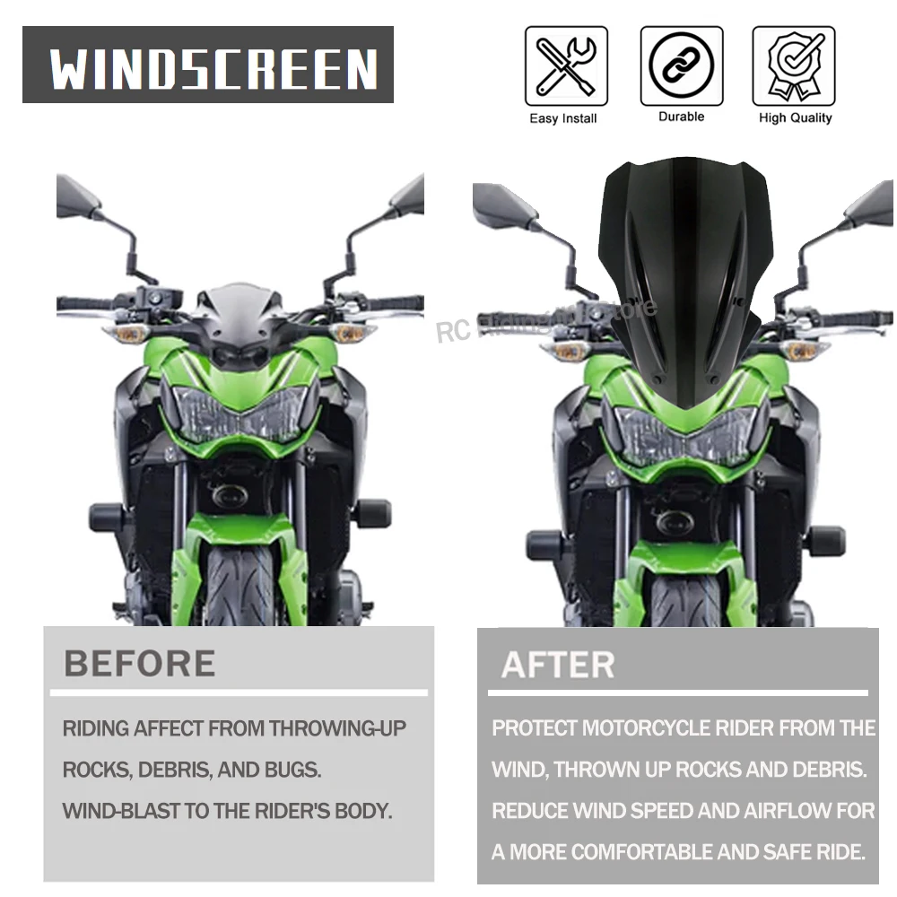 Motorcycle Touring Windshield Windscreen For Kawasaki Z900 2017 2018 2019 Z 900 Pare-brise Wind Deflector Visor With Bracket Kit