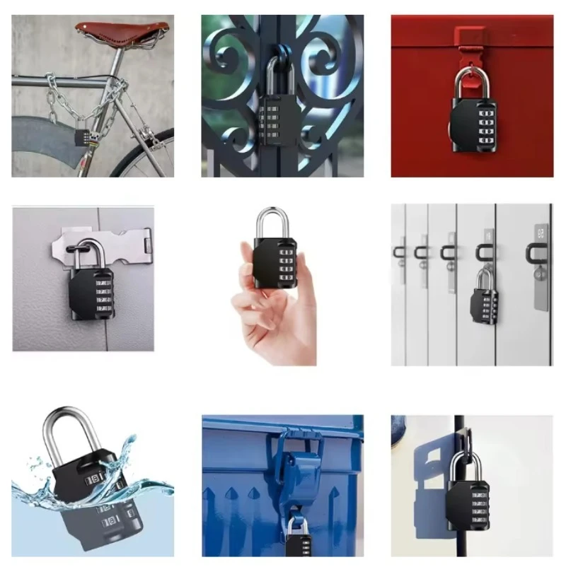 กุญแจรหัสแบบตั้งค่าใหม่ได้ 1 ชิ้น กุญแจรหัส 4 หลัก กันน้ำและทนทาน สำหรับใช้งานกลางแจ้ง