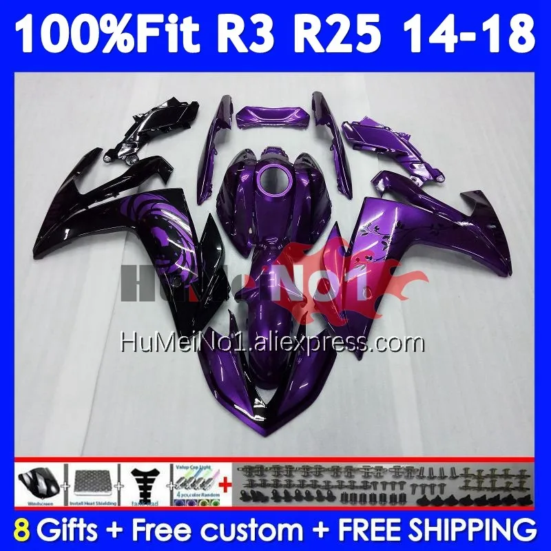 Body For YAMAHA YZF R3 R25 R 3 YZF-R3 YZFR25 Gloss purple 373No.17 YZF-R25 YZFR3 2014 2015 2016 2017 2018 14 15 16 17 18 Fairing