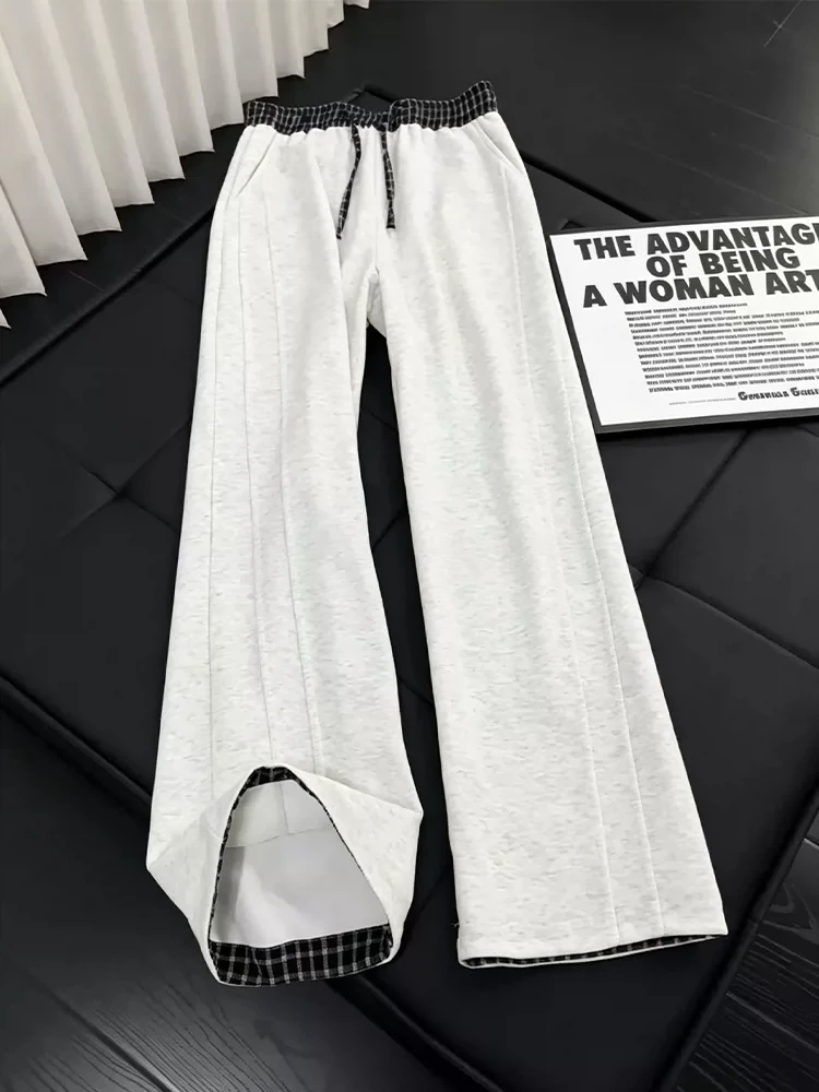Cleanfit Plaid Patchwork Men's Casual Pants Autumn Spring Trendy Brand High-End Straight Loose Wide Leg Sport Sweatpants