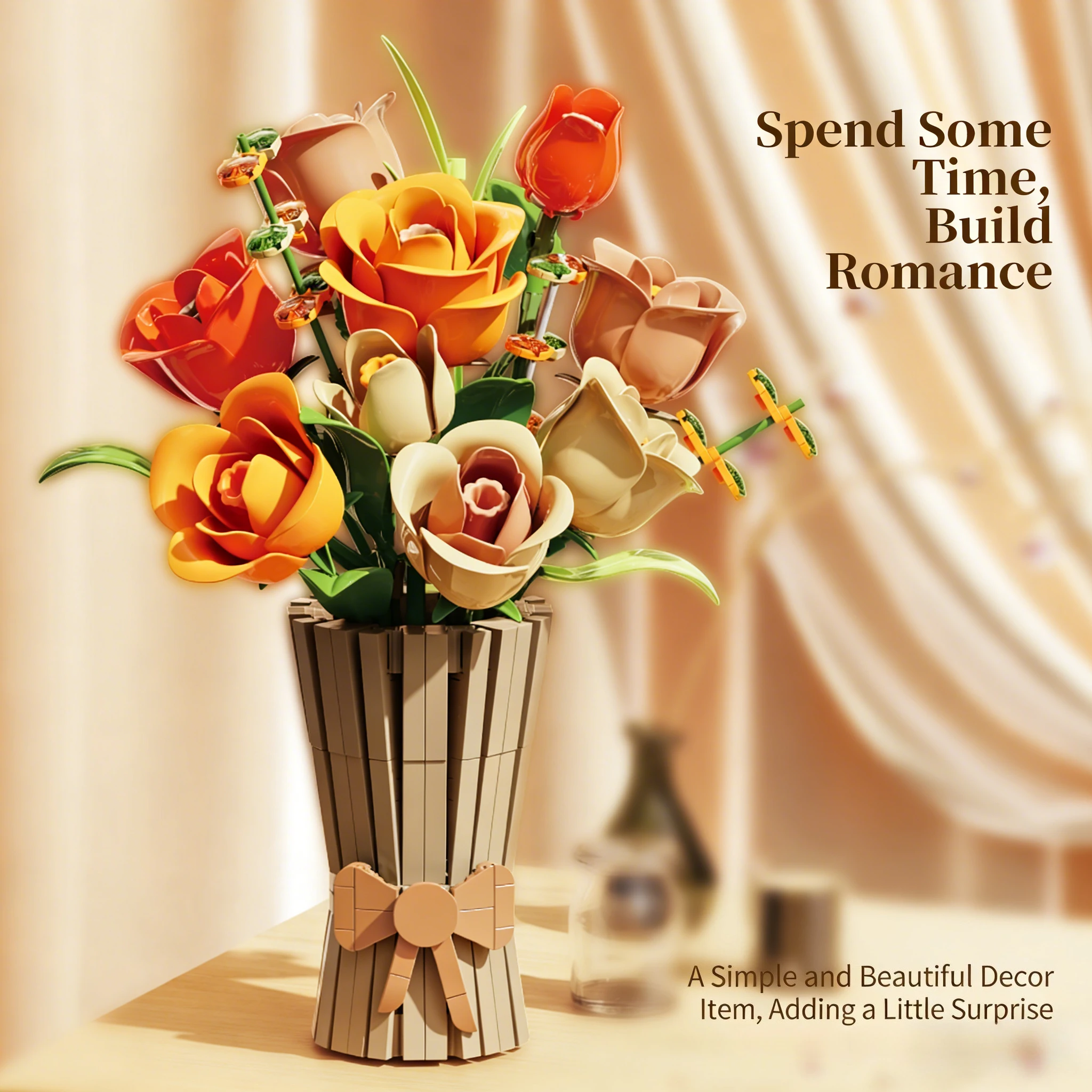 MJ BLOCK Rose Potted House Decoration Creativiteit MOC Model Bricks DIY Bloemen Speelgoed Bouwsteen Geschenken voor meisjes Volwassenen