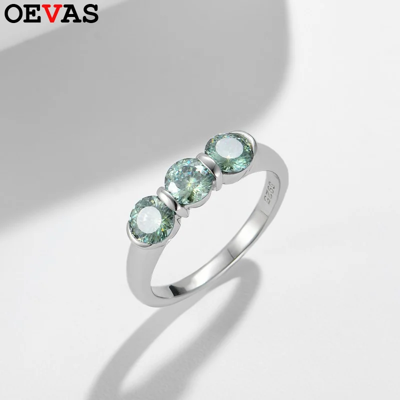 

OEVAS 5mm Real Green Moissanite Ring for Women 100% 925 Sterling Silver Sparkling Fine Jewelry Gifts