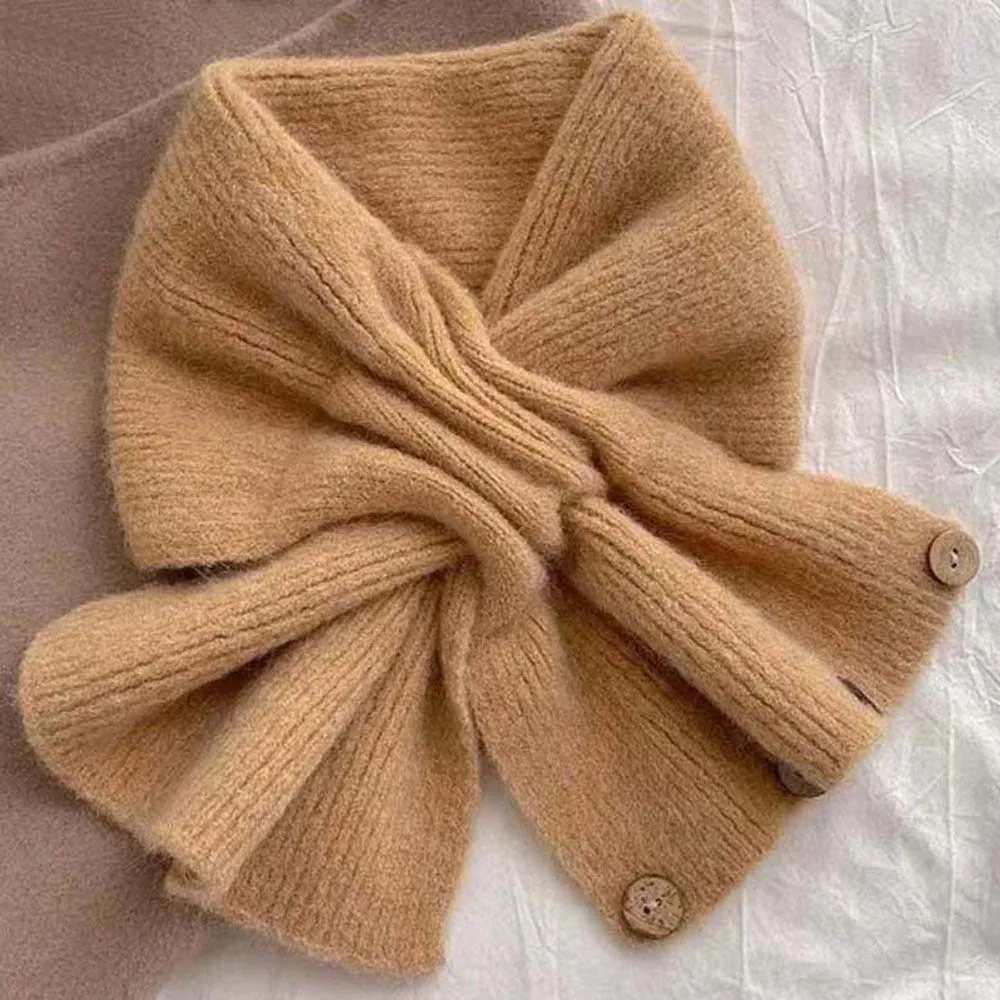 Thickened Solid Color Scarf Adjustable Fit Skin-friendly Yarn Short Knit Neckerchief Windproof Guard Chic Shawls