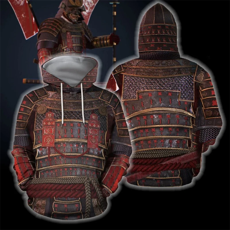 Vintage Men's Sweatshirt 3D Samurai Graphic Printed Casual Hoodie Spring Autumn Oversized Clothing Harajuku Oversized Pullovers