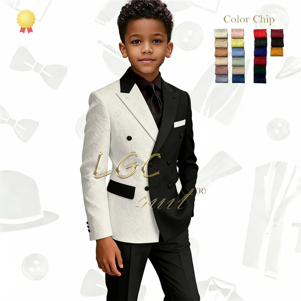 

Boys 2 Piece Contrast Jacquard Blazer Suit Black & Patterned Jacket Black Pants Gentleman Formal Outfit for Wedding Party