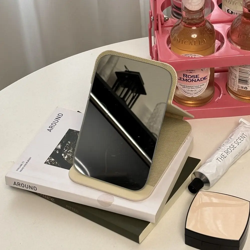 Schönheit Pu Leder Desktop Stand Spiegel Rosa Schleife Falten Falten Make-Up Spiegel Leichte Leicht Zu Tragen Eitelkeit Spiegel Unisex