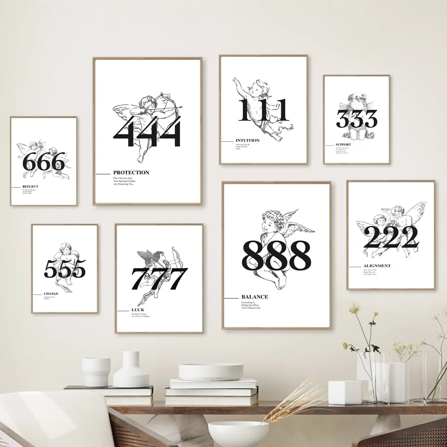 

777 Angel Number Poster Print Canvas Painting Lucky Number Energy Spiritual Wall Art Picture for Living Room Home Decor