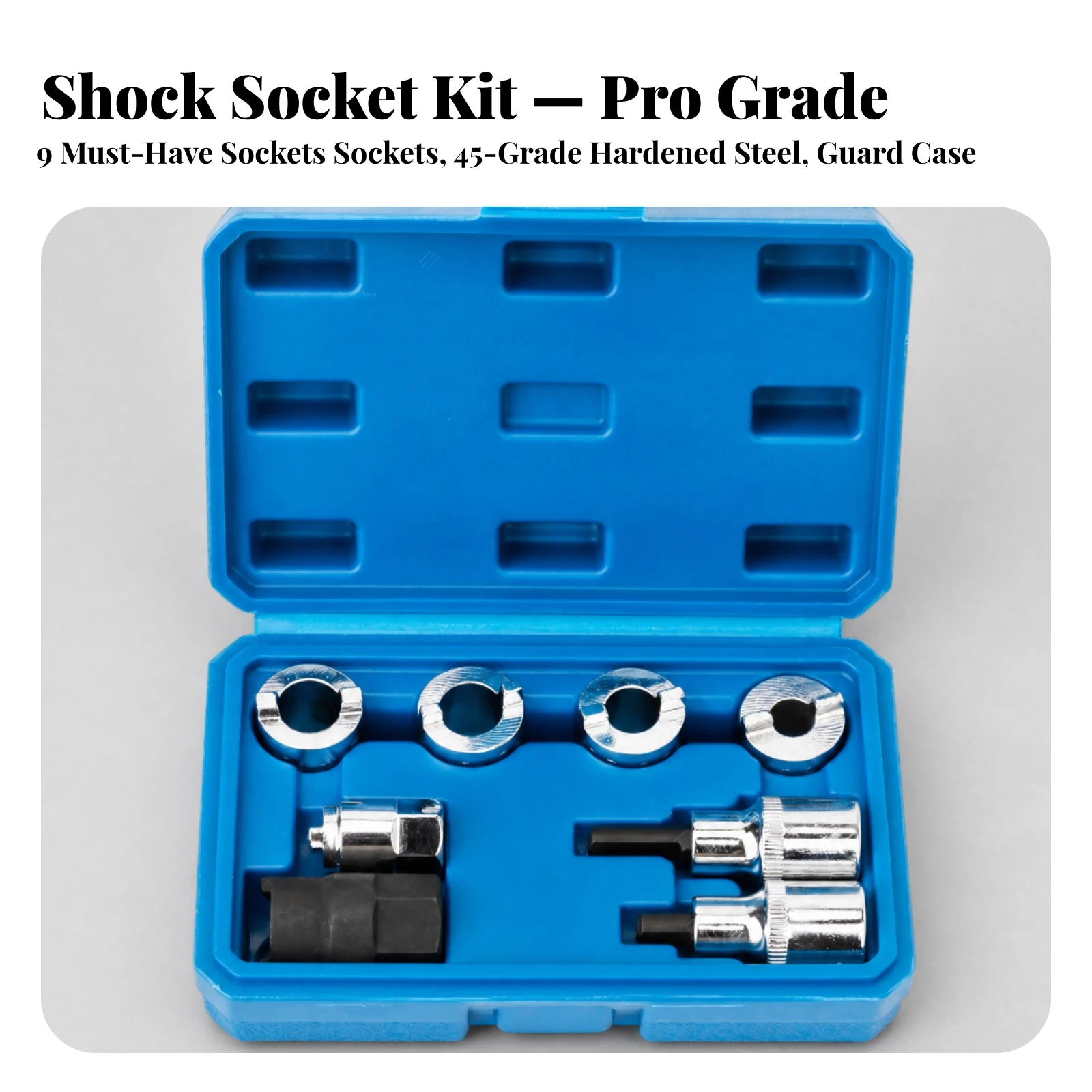 8 Pieces Strut Nut Socket Kit with Carrying Case Polished Strut Top Bolt Removal Tool Set Chassis Tool Kit Compact