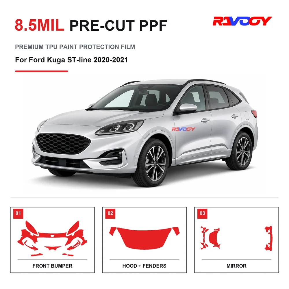 Precut PPF For Ford Kuga ST-line 2020-2021 8.5mil TPU Clear Paint Protection Film Self Healing Hydrophobic UV Stone Chip Guard