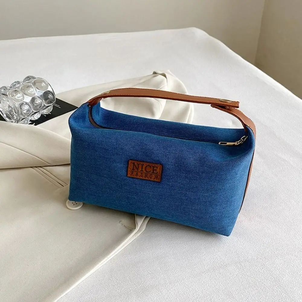 

Легко носить с собой, большая вместительная косметичка в стиле ретро, синяя с ручкой, дорожная сумка для мытья, портативный косметичка, сумка для макияжа для мужчин и женщин
