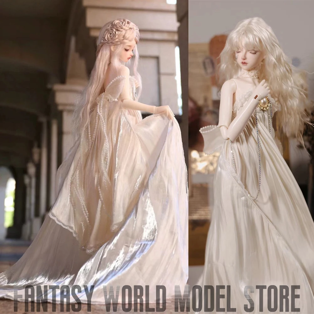 4-Piece Set 1/4 BJD Doll's Clothes Suit Elegant Trailing Princess Dress Main Skirt Tail Back Clip Bow Hairpin Fit Action Body