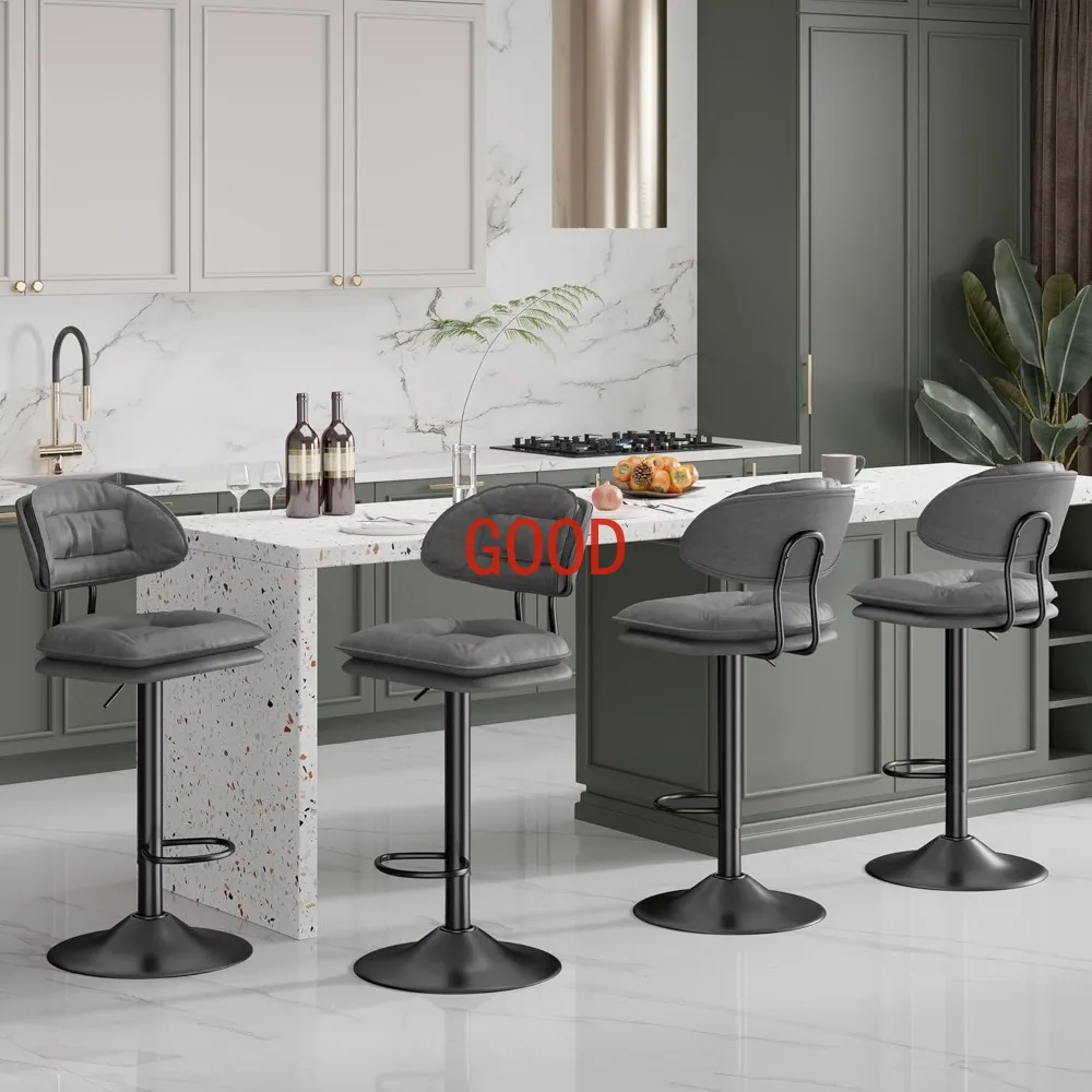 Bar Stools Set of 4,Adjustable Swivel Counter Height Barstools Kitchen Island,Double-Layer Upholstered Bar Chairs Back,Dark Grey