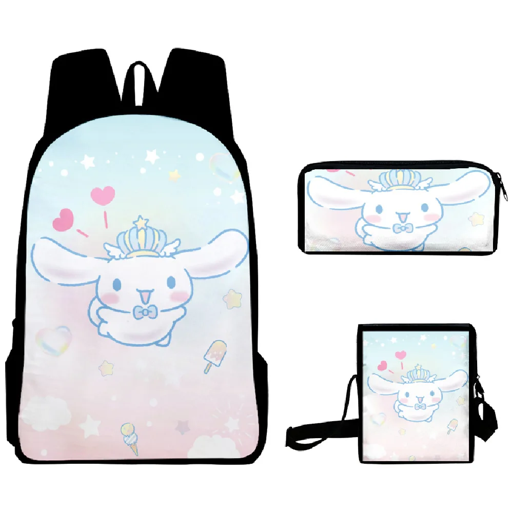 Cinnamoroll-mochila escolar con orejas grandes para perro, bolso de lápices, mochila multifuncional, conjunto de tres piezas