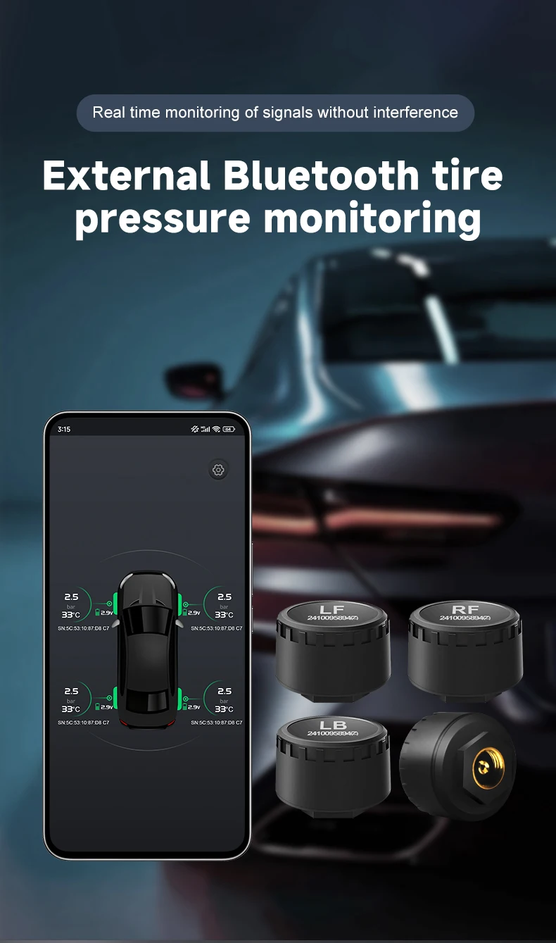 Car TPMS 4 Sensors Bluetooth Tire Pressure Monitoring System for Phone ios Diagnostic Set Accessories