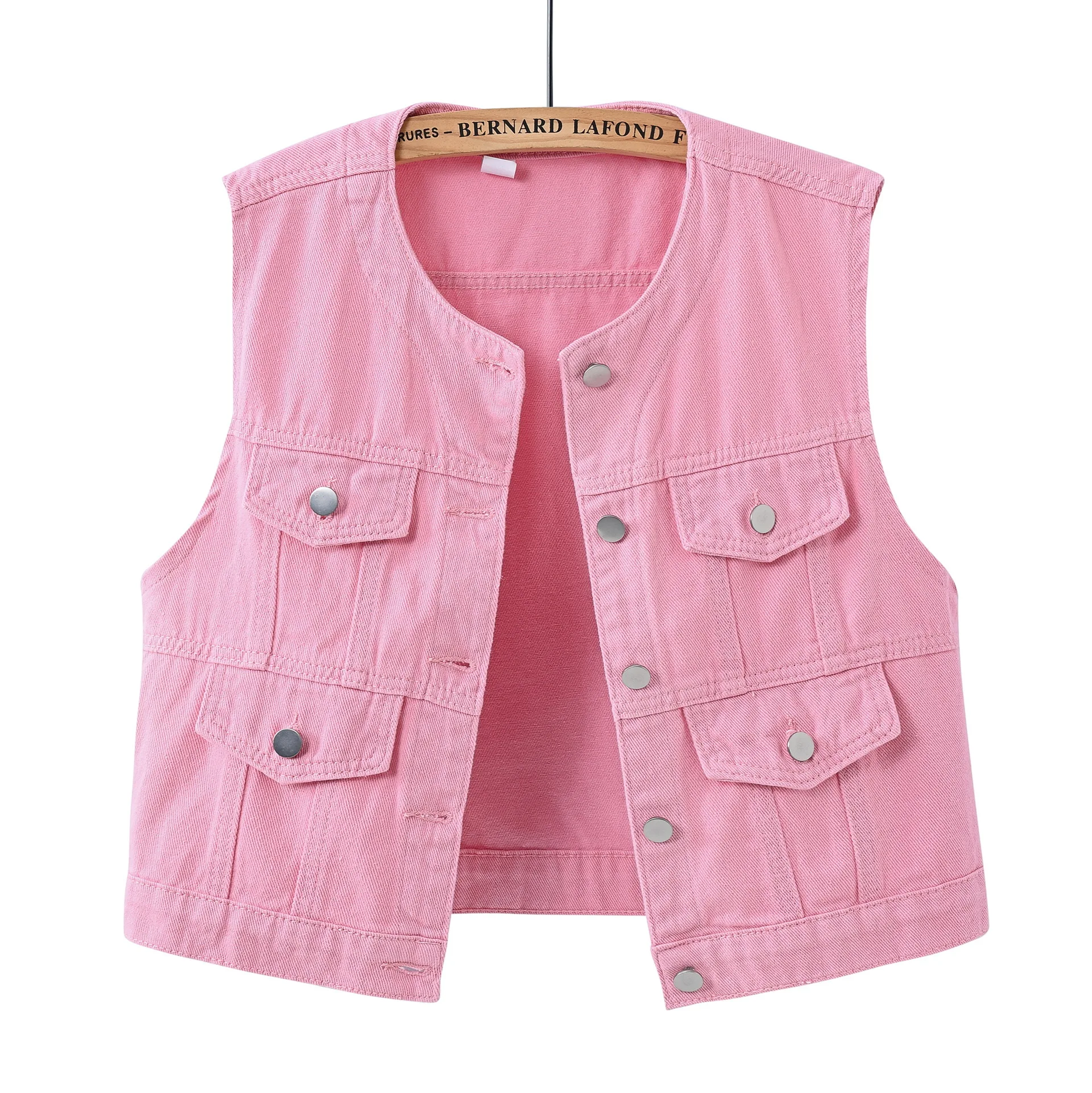 Women's Slim Fit Denim Vest Trendy round Neck Sleeveless Casual Fashion Short Vest Shoulder Detail