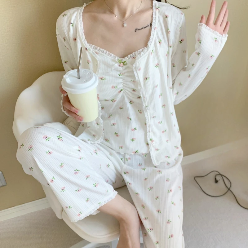 Solid Pajama Sets Women Sexy 3 Piece Simple Elegant Ladies Nightwear Prevalent Advanced Hotsweet Minimalist Lounge Exquisite