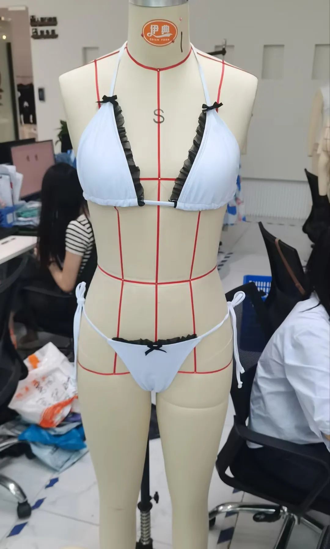 Women Two Piece Bikinis Set Lace Trim Halter Lace Up Bra Top Side Tie Thong Triangle Panties Swimsuit Summer Beach Bathing Suit