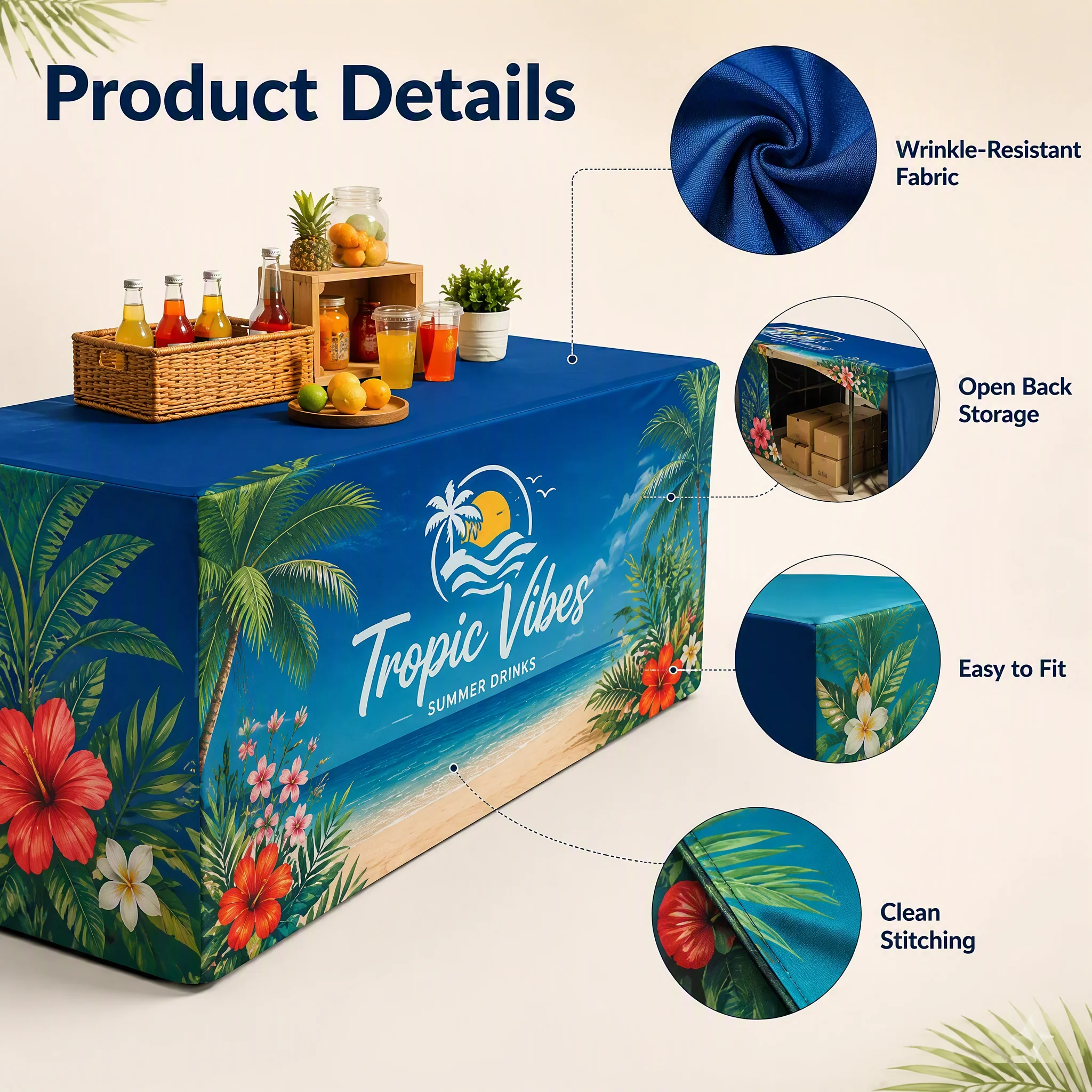 Custom Personalized Folding Table Cover Tablecloth with Logo Printed Portable Trade Show Booth Cover Outdoor Market Vendor Displ