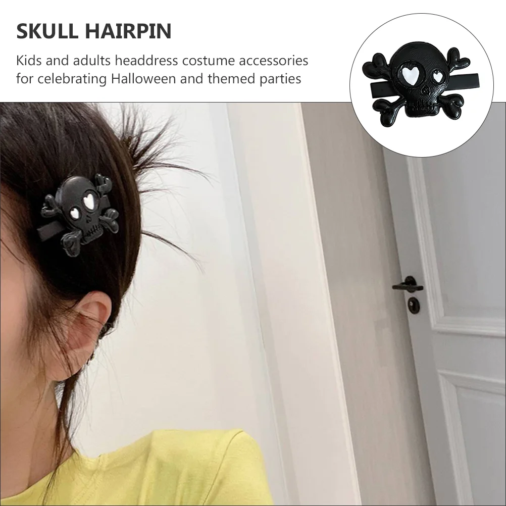 2 Pcs Skull Hairpin Punk Style Halloween Party Accessories Costume Barrette For Kids Pearlescent Hair Clip Claw