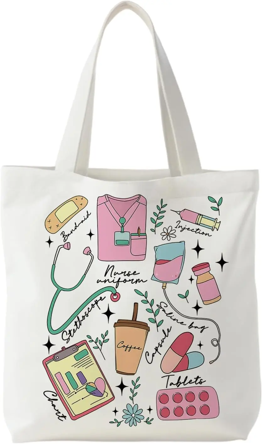 Nurse Canvas Tote Bag Nurse Appreciation Gifts Nursing School Gift Reusable Shopping Grocery Bags Foldable and Large Capacity