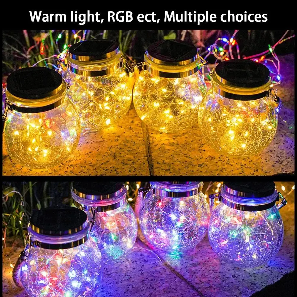 Romantische Solar Crack Ball Glazen Pot Licht Kleurrijke Kerst Lamp Nachtlampje Voor Buitenverlichting Tuindecoratie