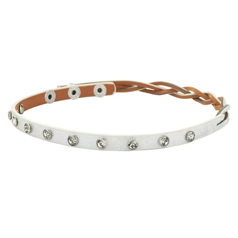 Collare con rivetti a forma di cuore a doppio anello bianco punk piccante, catena con clavicola intrecciata con colletto in vera pelle di metallo