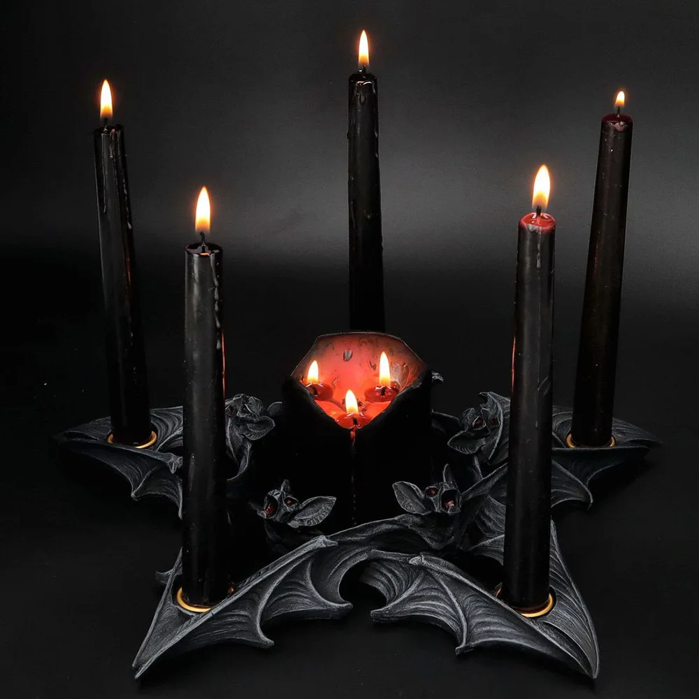 

New Halloween Five-pointed Star Bat Candlestick Resin Craft High-end Home Desktop Atmosphere Decoration