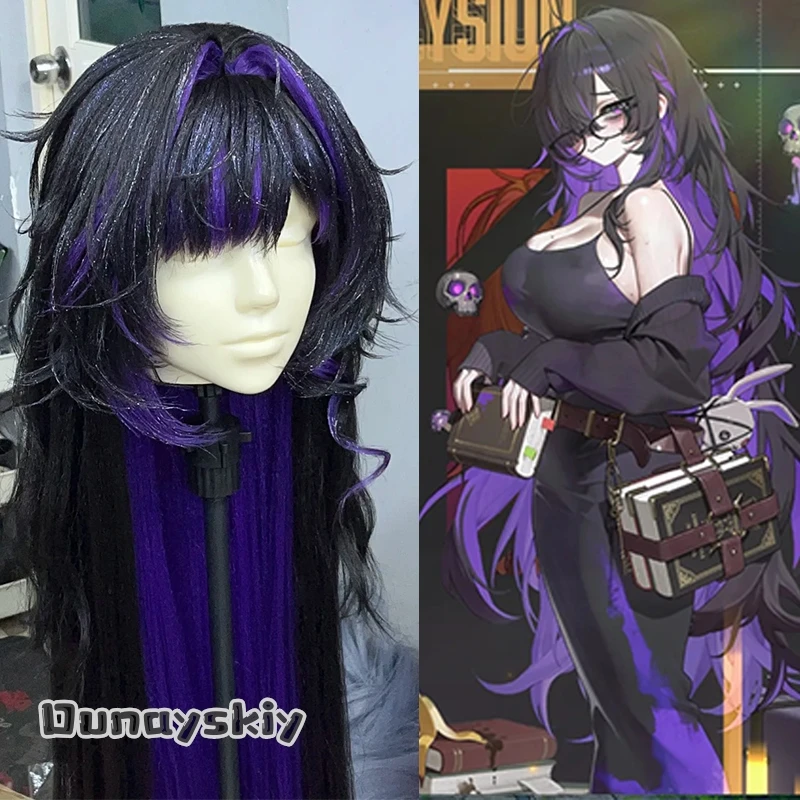 

Hemera/Godgril Vi*ctory Label Cosplay Wig With Scalp Top Anime Game Character Halloween Party Game Label Long Black Purple Wig