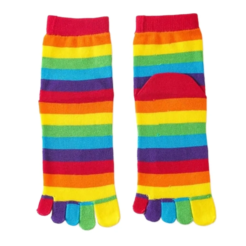 

1 Pair Colorful Five Finger Socks Comfort Cotton Rainbow Striped Middle Tube Socks Floor Socks Sports Long Socks Pilates Socks