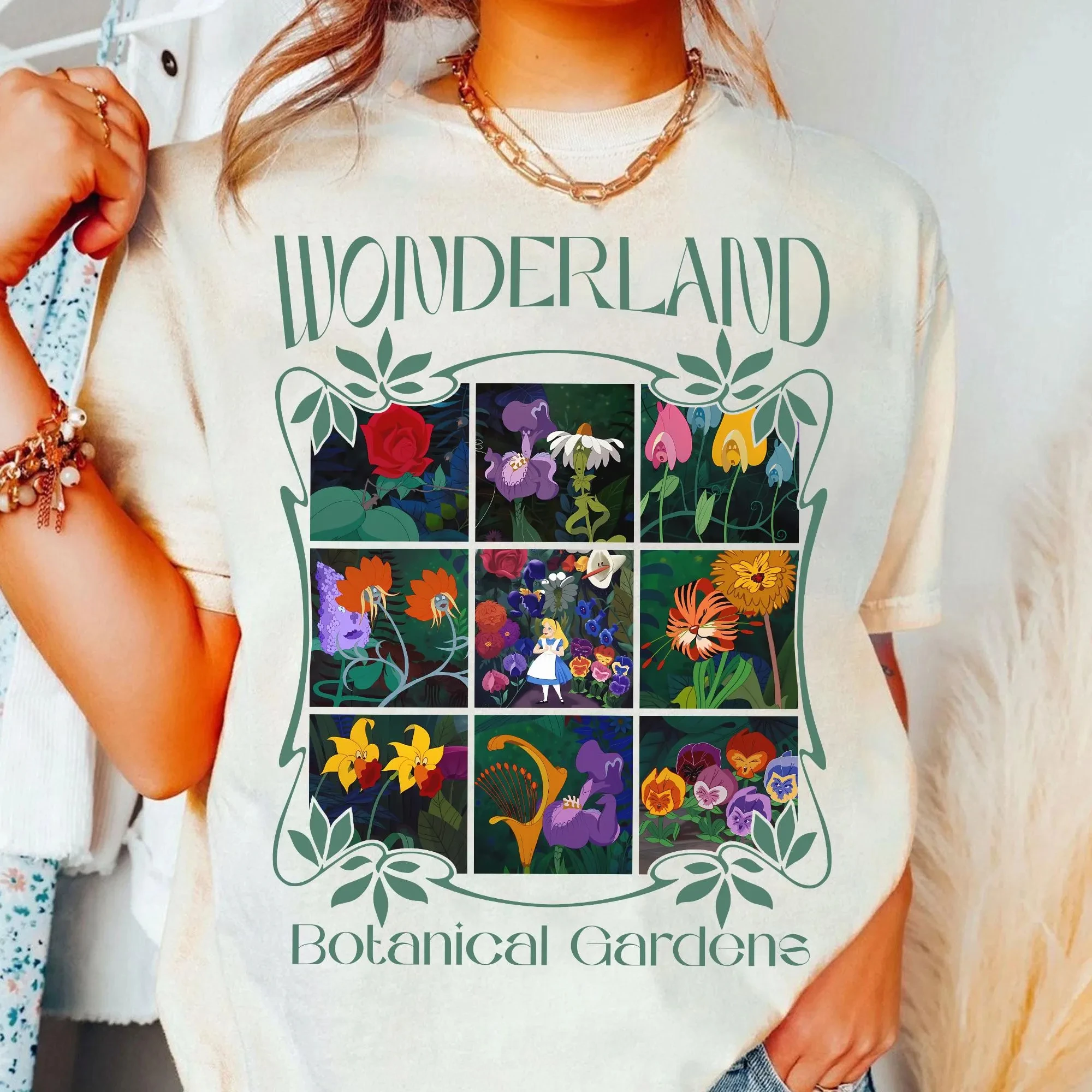 تي شيرت Disney Wonderland Botanical Garden، قميص Alice in Wonderland Epcot Flower and Garden، تي شيرت عائلة Disney