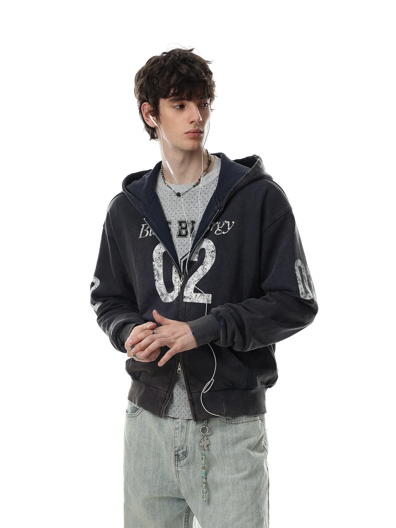 Retro American Sporty Washed Hoodie Zipper Jacket Men Women Open Cardigan Autumn Winter Style Cotton Non-deformable Casual