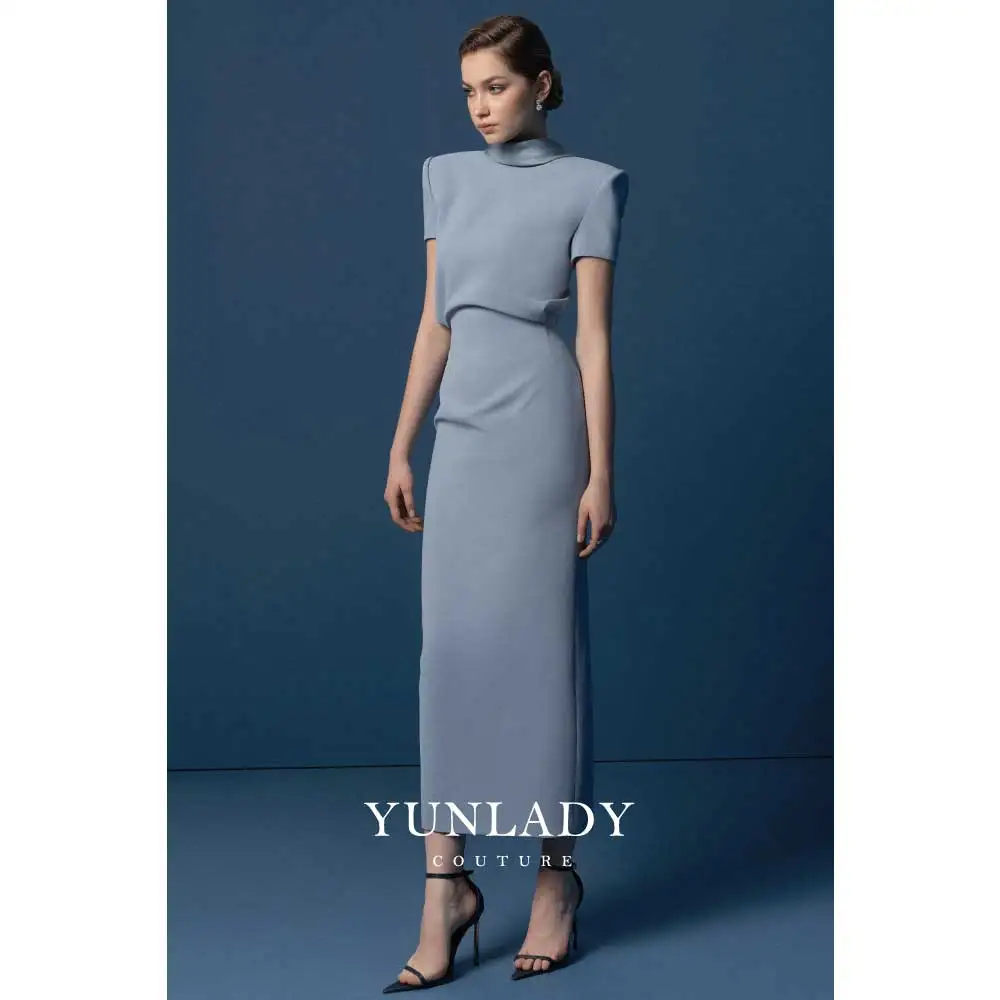 YUNLAN Gorgeous Saudi Ladies Wedding Party Guest Evening Dress 2024 Elegant Gray Blue Special Occasion Midi Dress