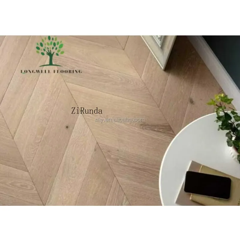 Versão personalizada piso de carvalho em parquet de espinha de peixe escovado piso de madeira comercial para casa