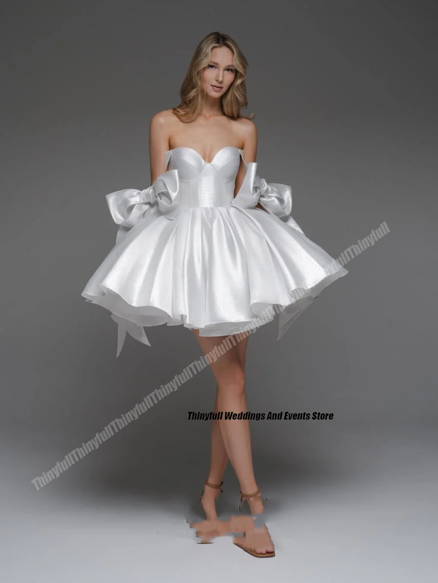 Thinyfull A-line Abiti da sposa corti Sweetheart Senza spalline Abiti da sposa Abito da sposa in raso Abiti da sposa Personalizzato