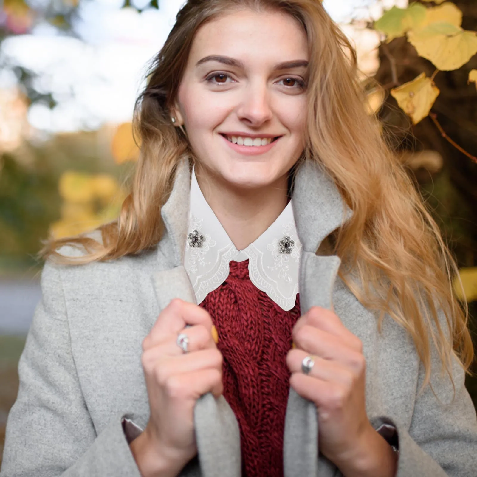 

Fake Collar For Women Detachable False Shirt Collar Rhinestone Decor Clothing Accessory Fashion Retro Neckline Enhancer