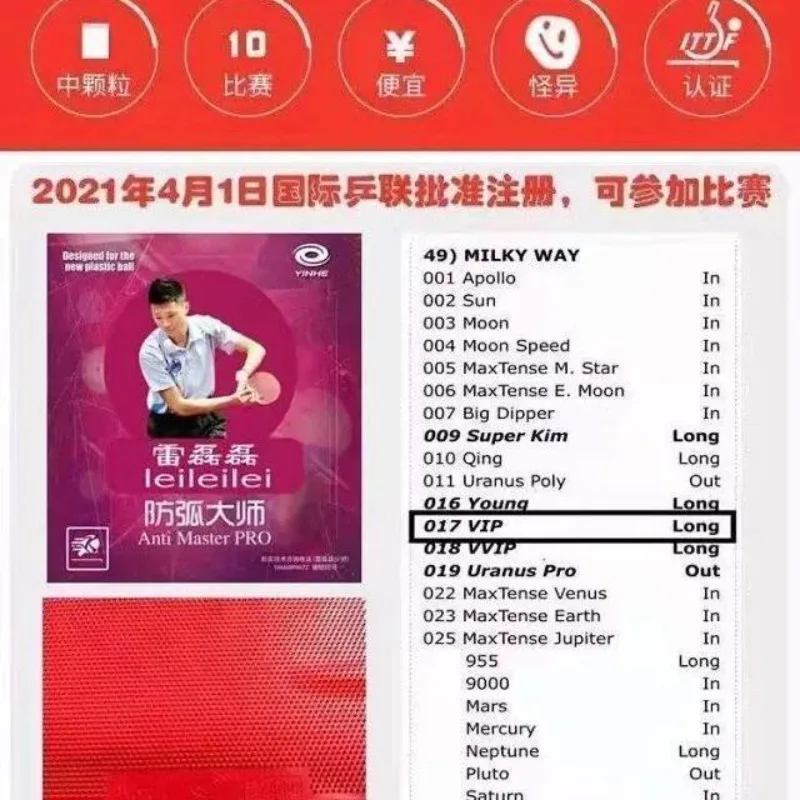 YINHE Anti Master PRO Lei Leilei Table Tennis Rubber Long Pips OX Medium Particles Deep Cured/Uncured Weird Ping-pong Rubber view 6