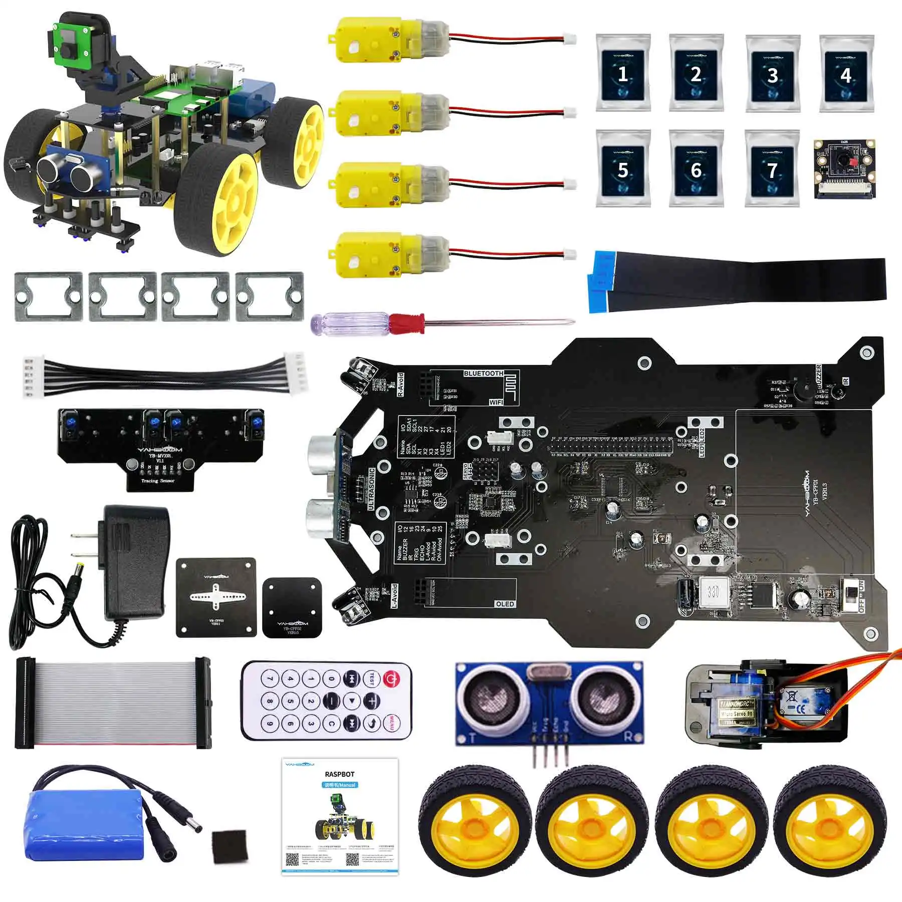 Raspbot 4WD Smart Car AI Vision Robotleerkit voor Raspberry Pi 4B met 5MP camera 186500   Batterij FPV-besturing Mobiel spoor