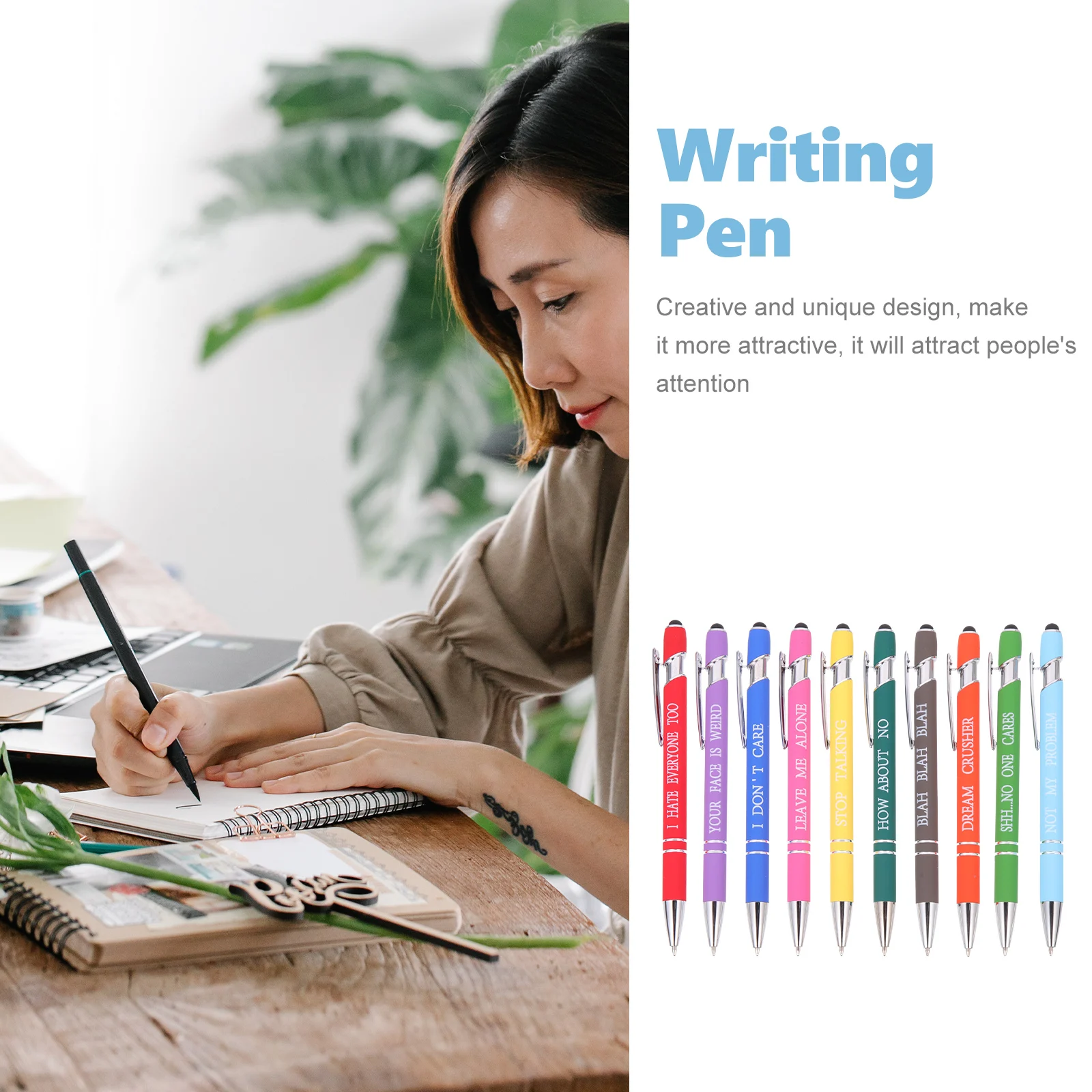 

10pcs Inspirational Motto Ballpoint Pen Set Creative Design Office Writing Pen Household Adult Fun Pens Portable Ergonomic