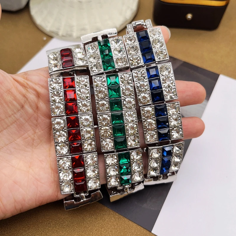 

Punk Linked Bracelet Rhinestone Glass Red Blue Green Statement Alloy Adjustable Wholesale Jewelry Art Deco Accessories