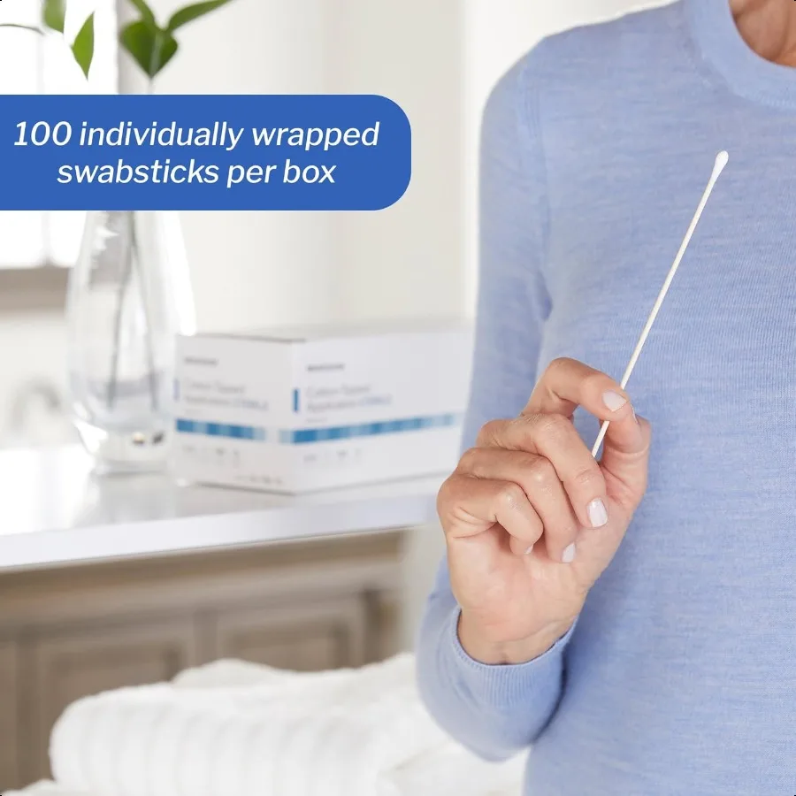 Cotton Tipped Applicator 6 in [100 Count] Long Sterile Medical Swabs Individually Wrapped Wood Shaft