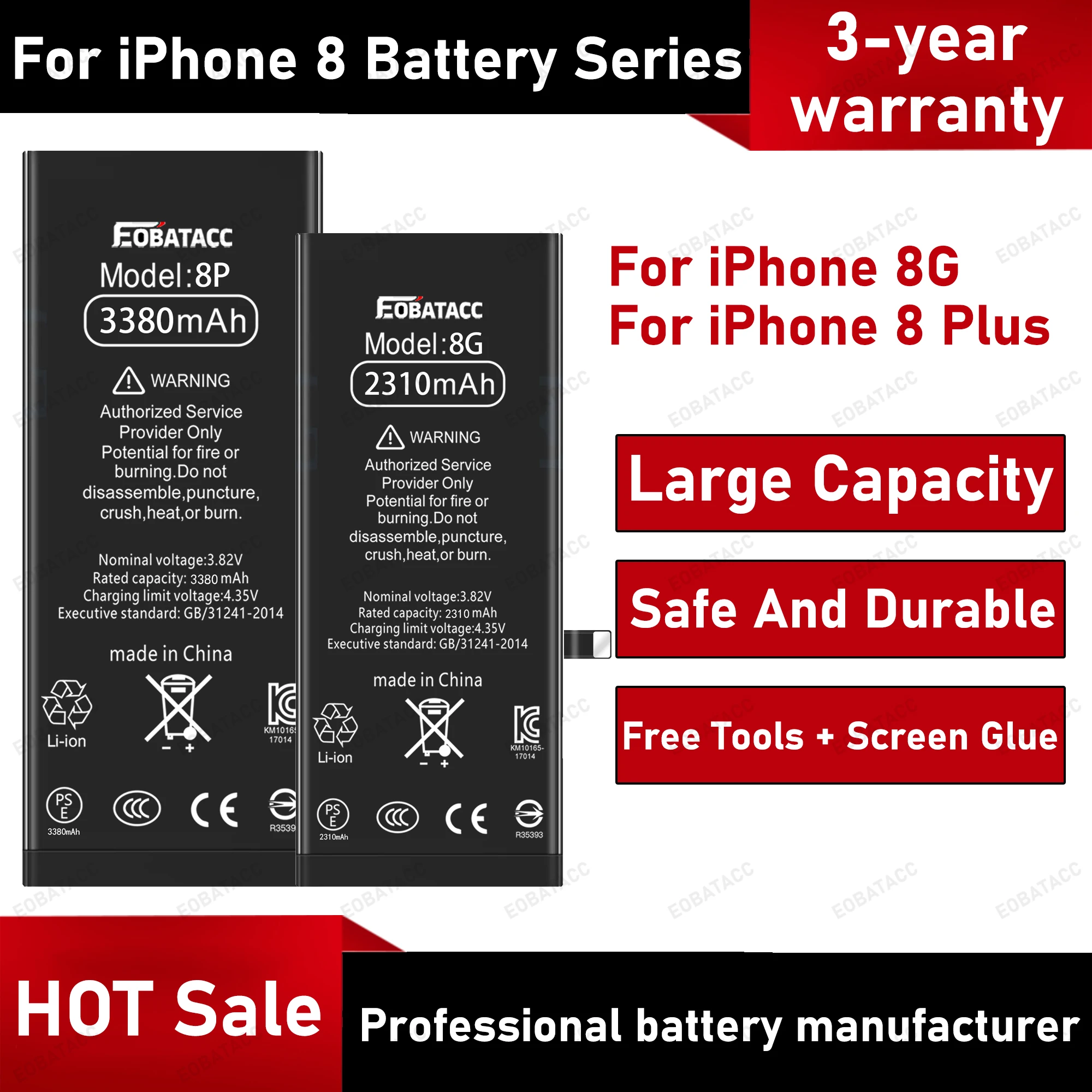 

2025 лет EOBATACC 100% новый аккумулятор большой емкости для iPhone 8/iPhone 8 Plus, аккумуляторы + бесплатные инструменты