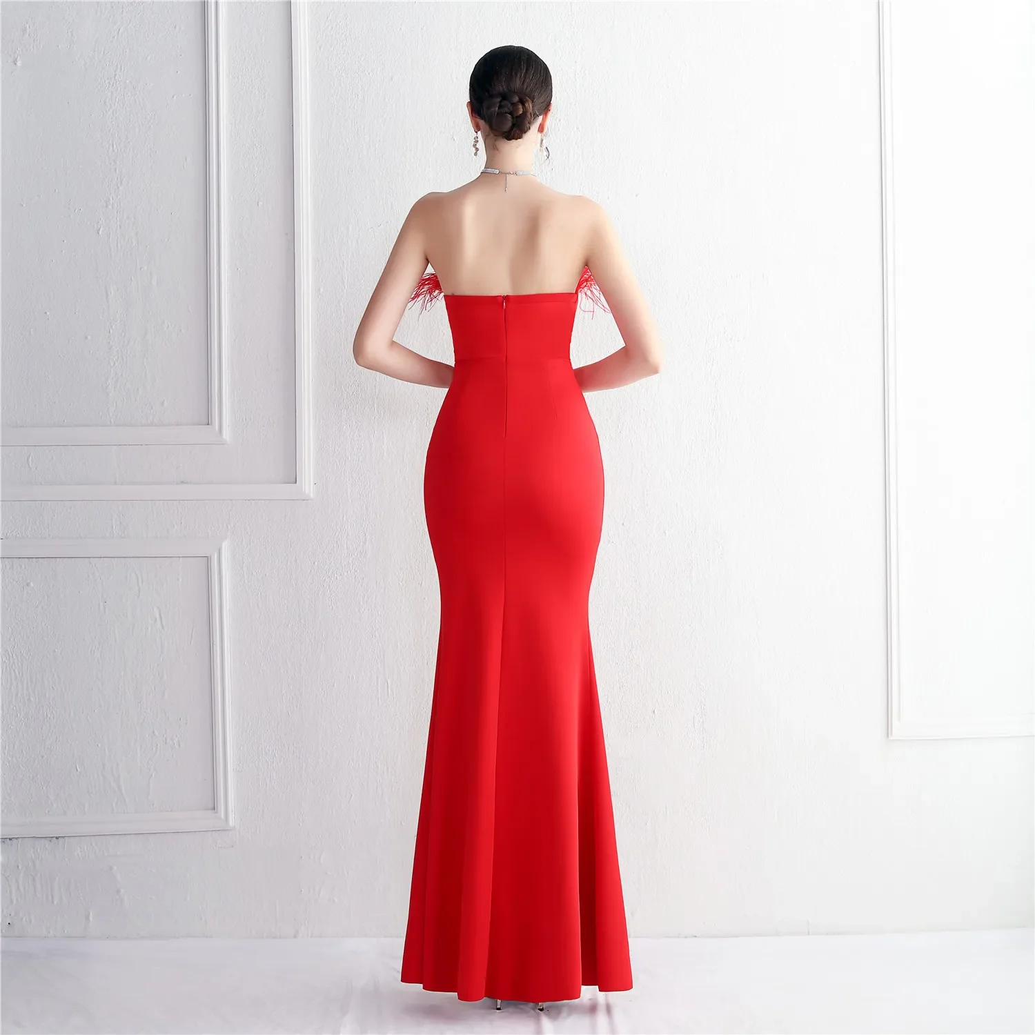 New Arrival Feather Mermaid Prom Dress Wedding Evening Gown